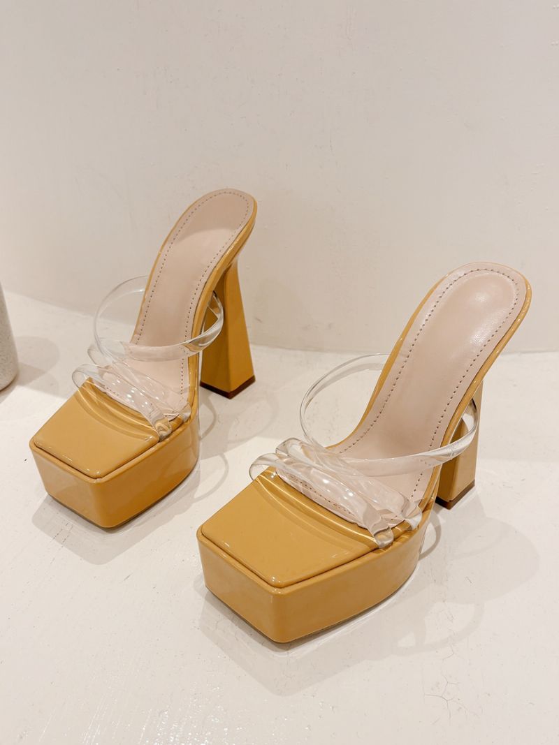 Kvinders Højhælede Sandaler Slides Platform Cut Out Chunky Heel - Lysegul