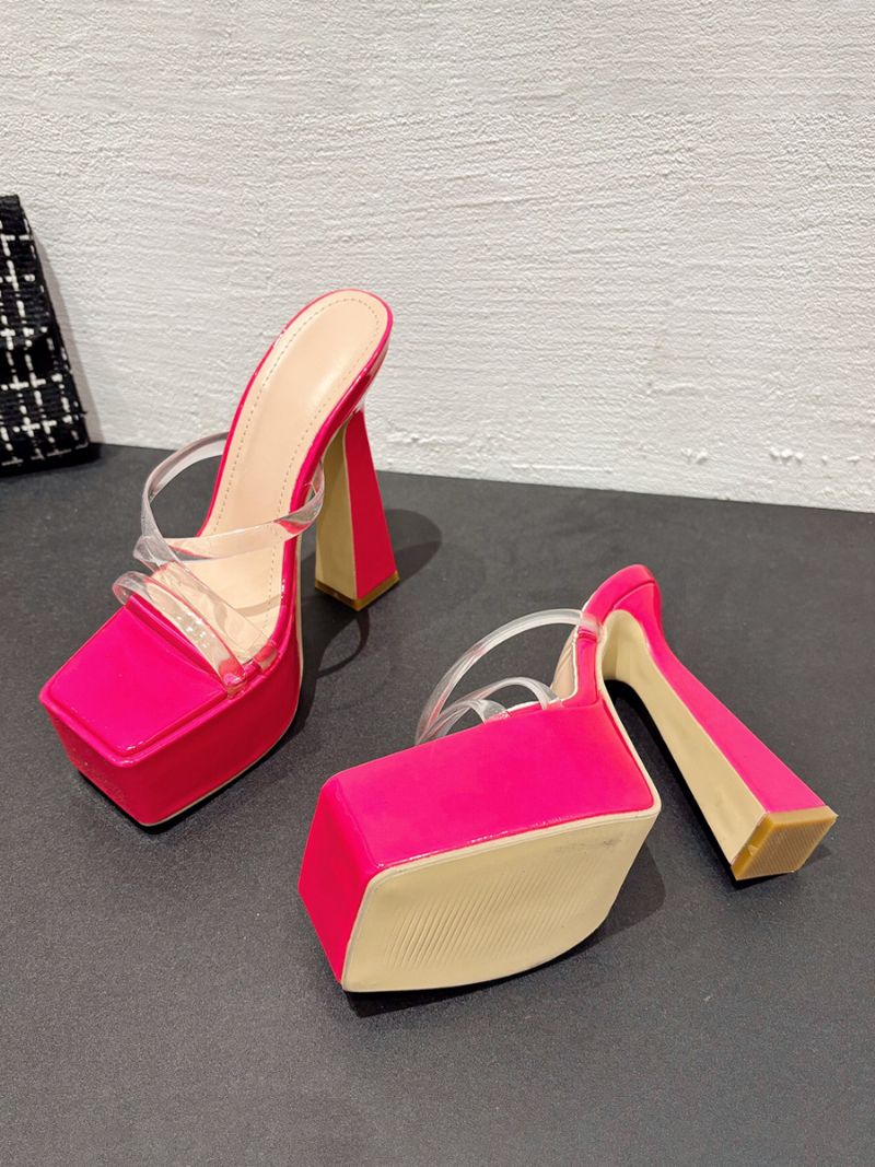 Kvinders Højhælede Sandaler Slides Platform Cut Out Chunky Heel - Rose