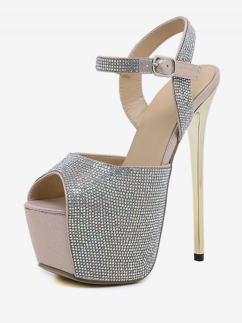 Kvinders Højhælede Sexede Sandaler Glitter Platform Peep Toe Rhinestones Sky High 6.3 Tommer Sko