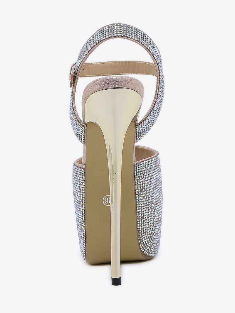 Kvinders Højhælede Sexede Sandaler Glitter Platform Peep Toe Rhinestones Sky High 6.3 Tommer Sko - Lyserød