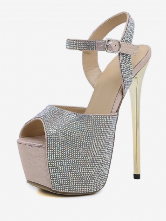 Kvinders Højhælede Sexede Sandaler Glitter Platform Peep Toe Rhinestones Sky High 6.3 Tommer Sko