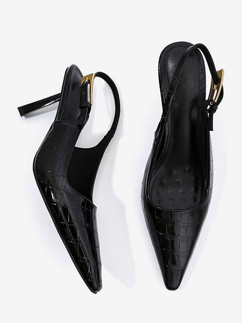 Kvinders Højhælede Spidstå Specialformede Slingback Pumps - Sort