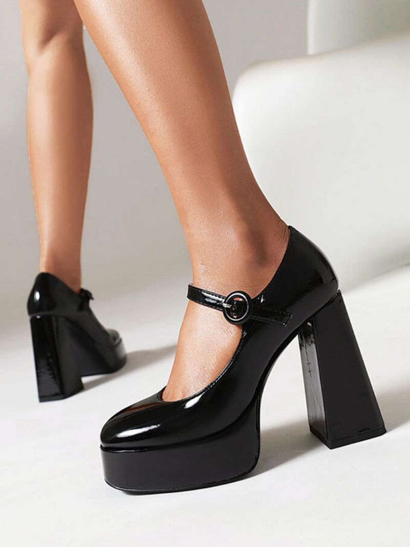 Kvinders Højhælede Vintagesko Platform Chunky Heel Mary Jane Pumps - Sort