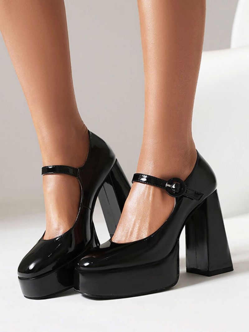 Kvinders Højhælede Vintagesko Platform Chunky Heel Mary Jane Pumps - Sort