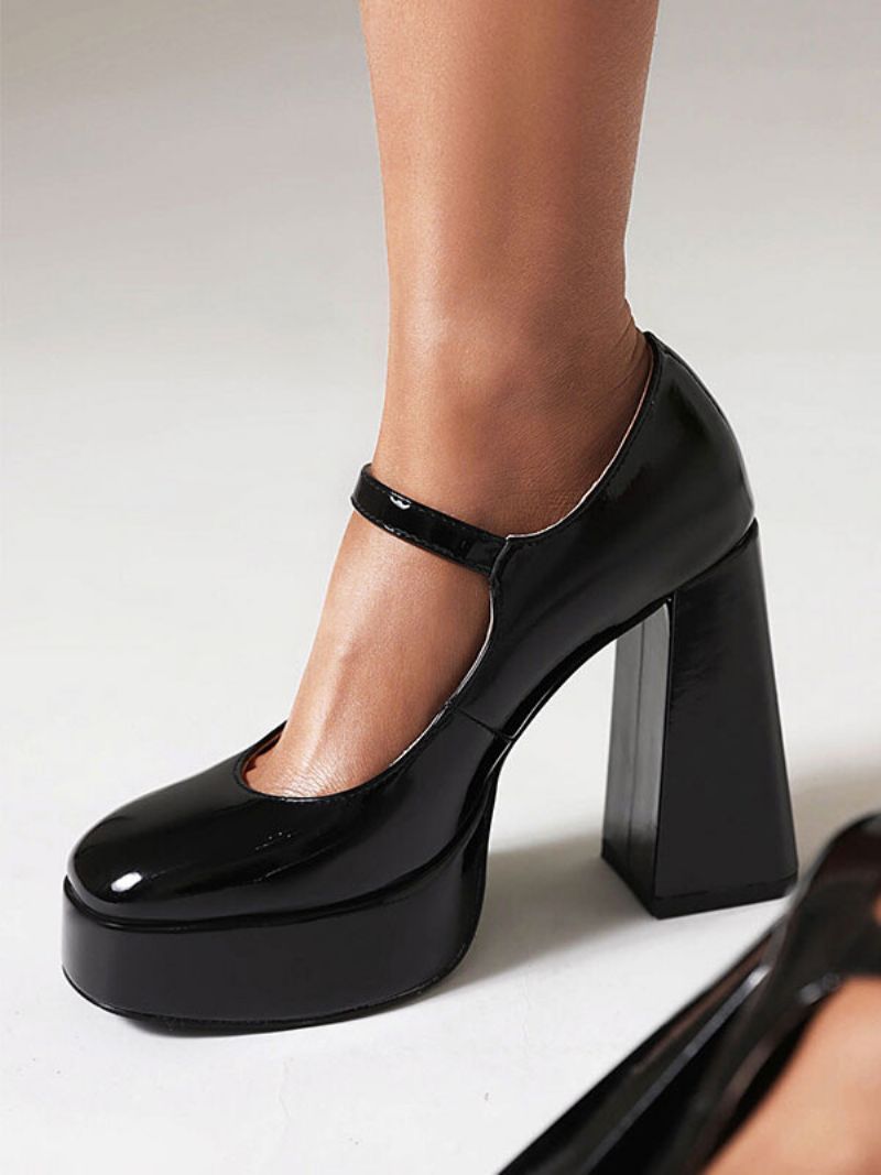 Kvinders Højhælede Vintagesko Platform Chunky Heel Mary Jane Pumps - Sort