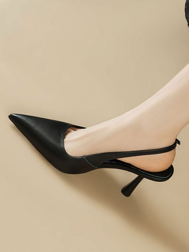 Kvinders Hvide Højhælede Spidstå-kædedetaljer Slingback Dress Pumps - Sort