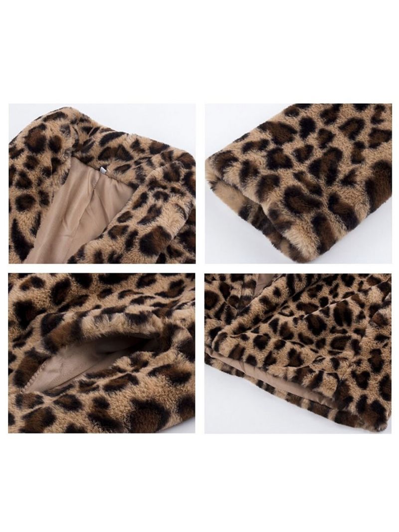 Kvinders Imiterede Pelsfrakker Leopard Langærmede Leopardprint Oversized Vinterfrakke - Leopard