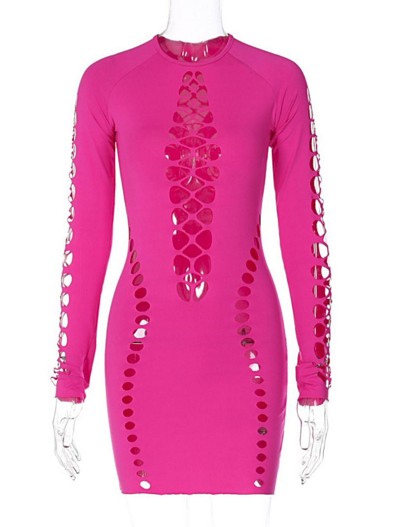 Kvinders Klubkjole Jewel Neck Sexy Cut Out Langærmede Rose Sexet Kjole - Rose