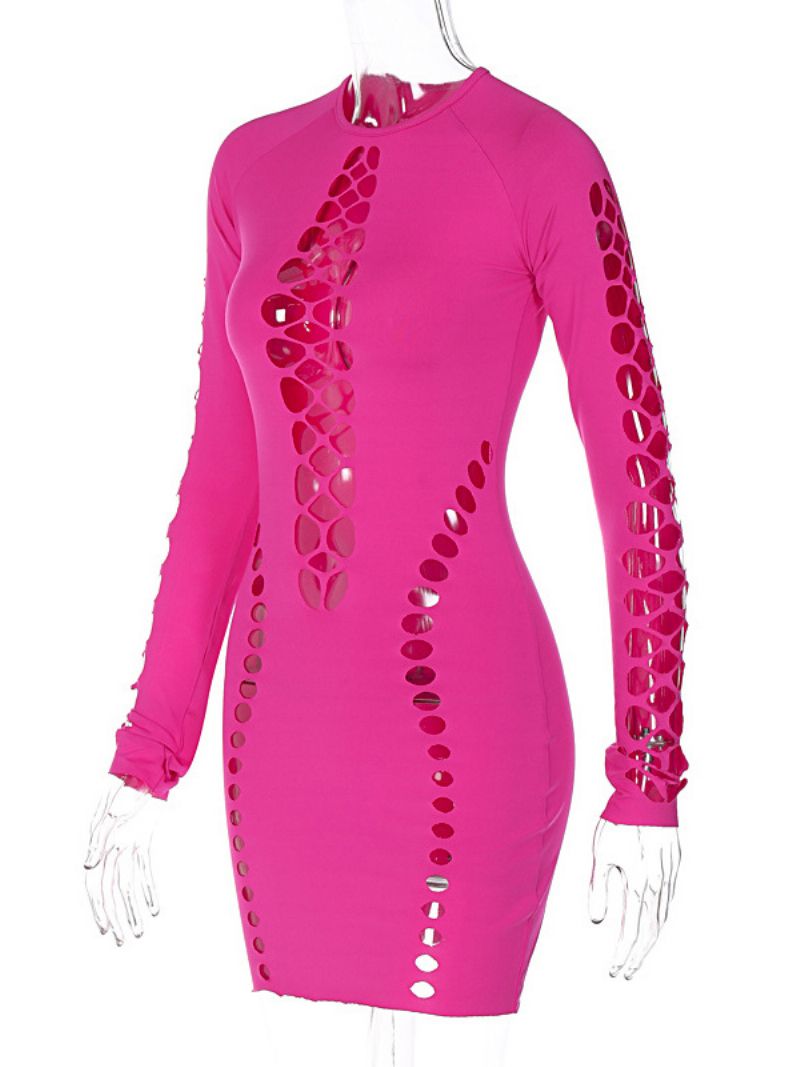 Kvinders Klubkjole Jewel Neck Sexy Cut Out Langærmede Rose Sexet Kjole - Rose