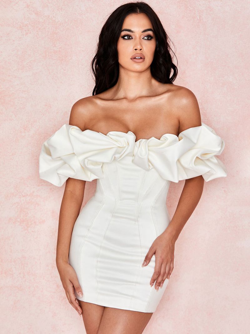 Kvinders Korset Fødselsdagsfestkjoler Off-shoulder Mini Bodycon Semi Formel Kjole - Hvid