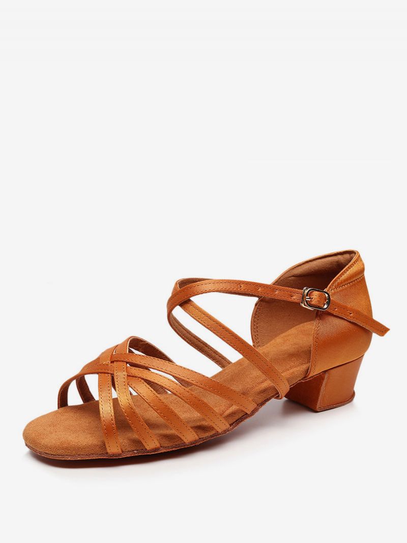 Kvinders Latinske Dansesko Silke Og Satin Kaffe Brun Peep Toe