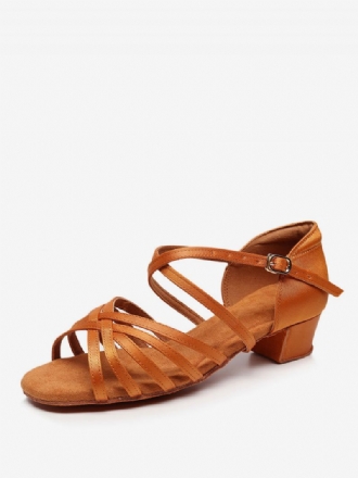 Kvinders Latinske Dansesko Silke Og Satin Kaffe Brun Peep Toe