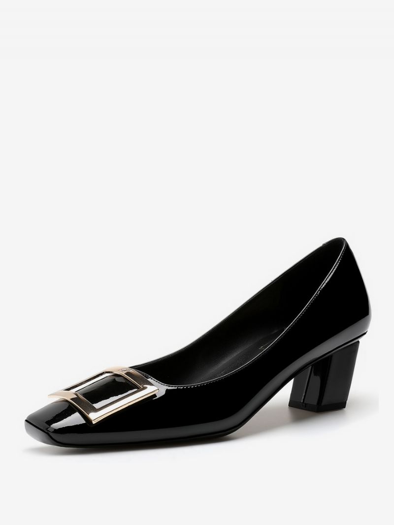 Kvinders Mellem-lave Hæle Chunky Heel Laklæder Pumps - Sort