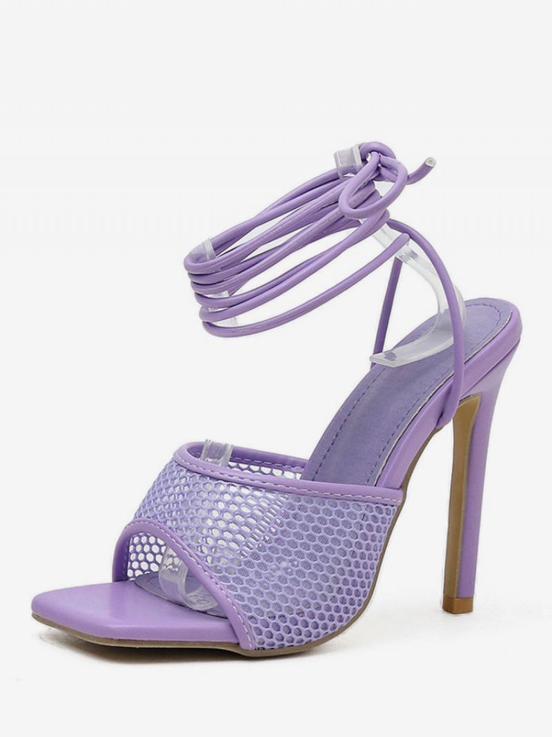 Kvinders Mesh Strappy Stiletto Prom Hælsandaler - Syren