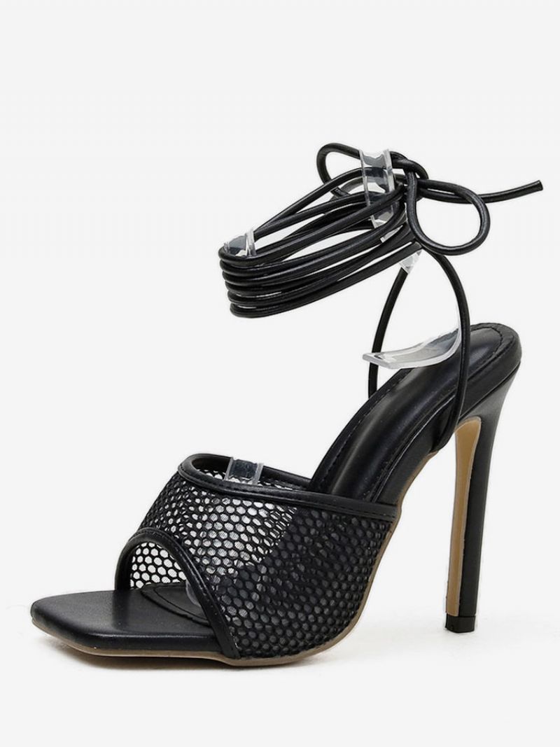 Kvinders Mesh Strappy Stiletto Prom Hælsandaler - Sort