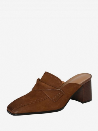 Kvinders Mule Loafers Chunky Heel Square Toe Rygløse Mules