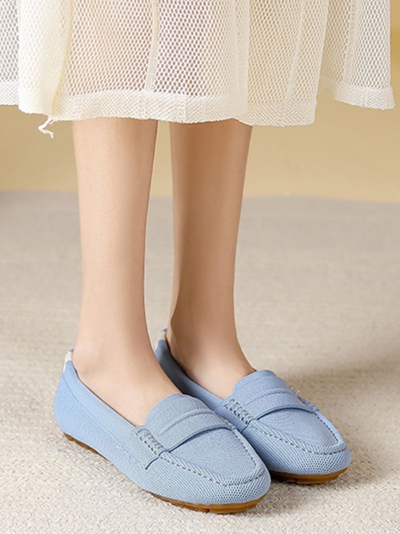 Kvinders Mule Loafers Rund Toe Slip On Flat Pumps - Lys Himmelblå