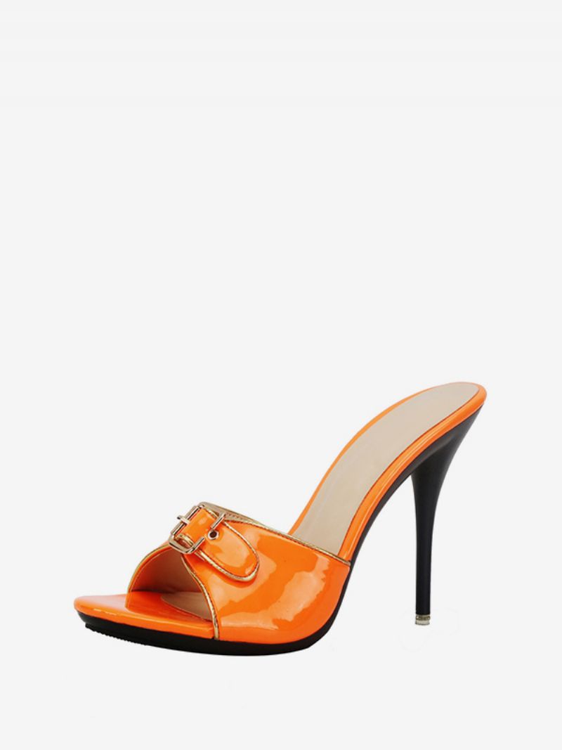 Kvinders Nøgen Tøfler Med Åben Tå Spændedetalje Stilethæl Sandal - Orange