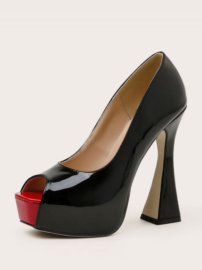 Kvinders Peep Toe Platform Chunky Heel Pumps Sort