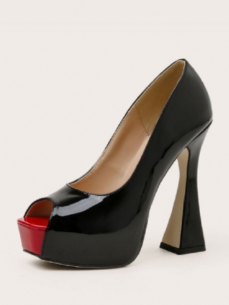 Kvinders Peep Toe Platform Chunky Heel Pumps Sort