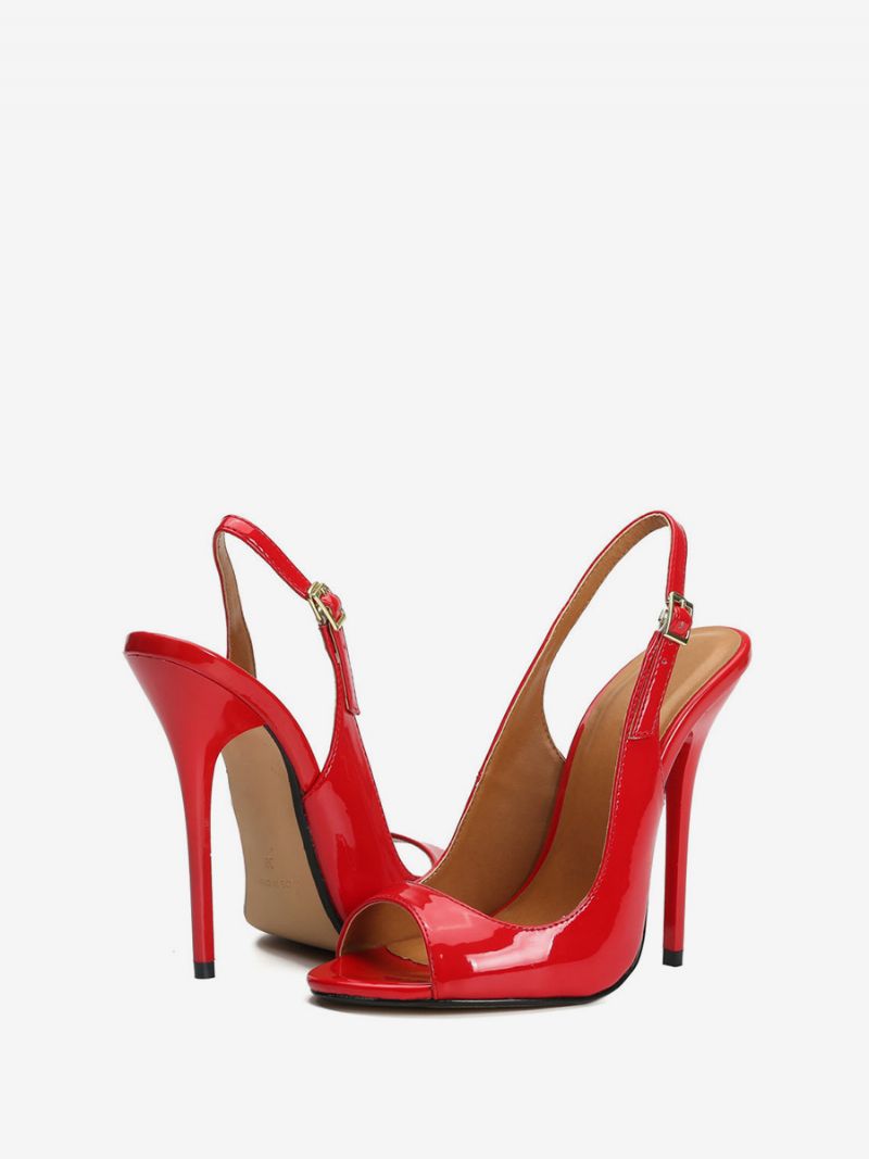 Kvinders Peep Toe Slingback Heel Pumps I Sort - Rød