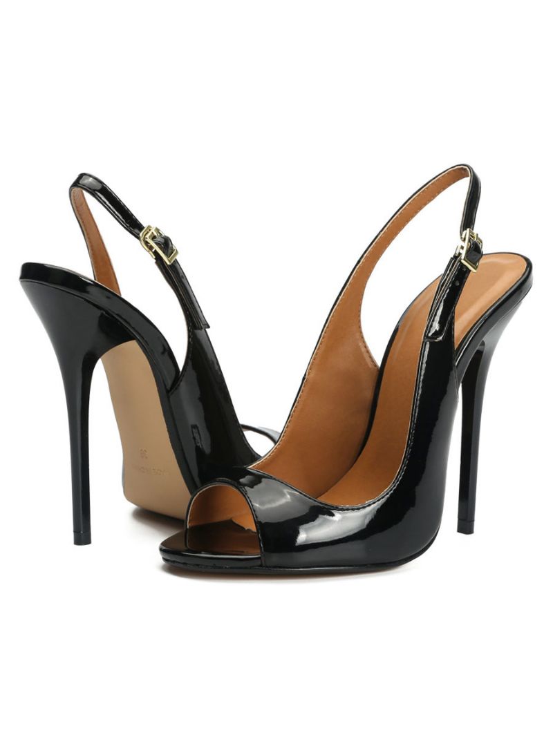 Kvinders Peep Toe Slingback Heel Pumps I Sort - Sort