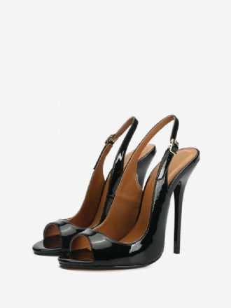 Kvinders Peep Toe Slingback Heel Pumps I Sort