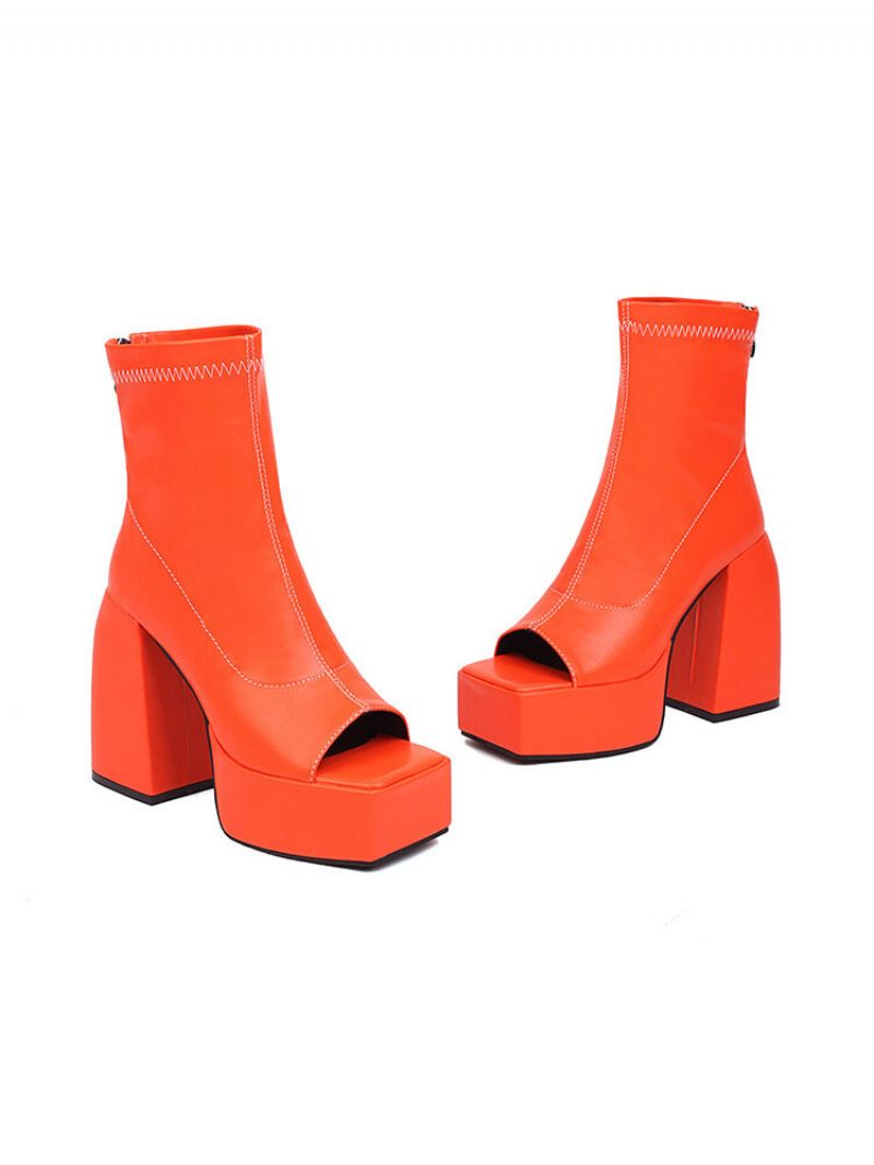 Kvinders Peep Toe Sommerstøvler Platform Chunky Hæle - Orange