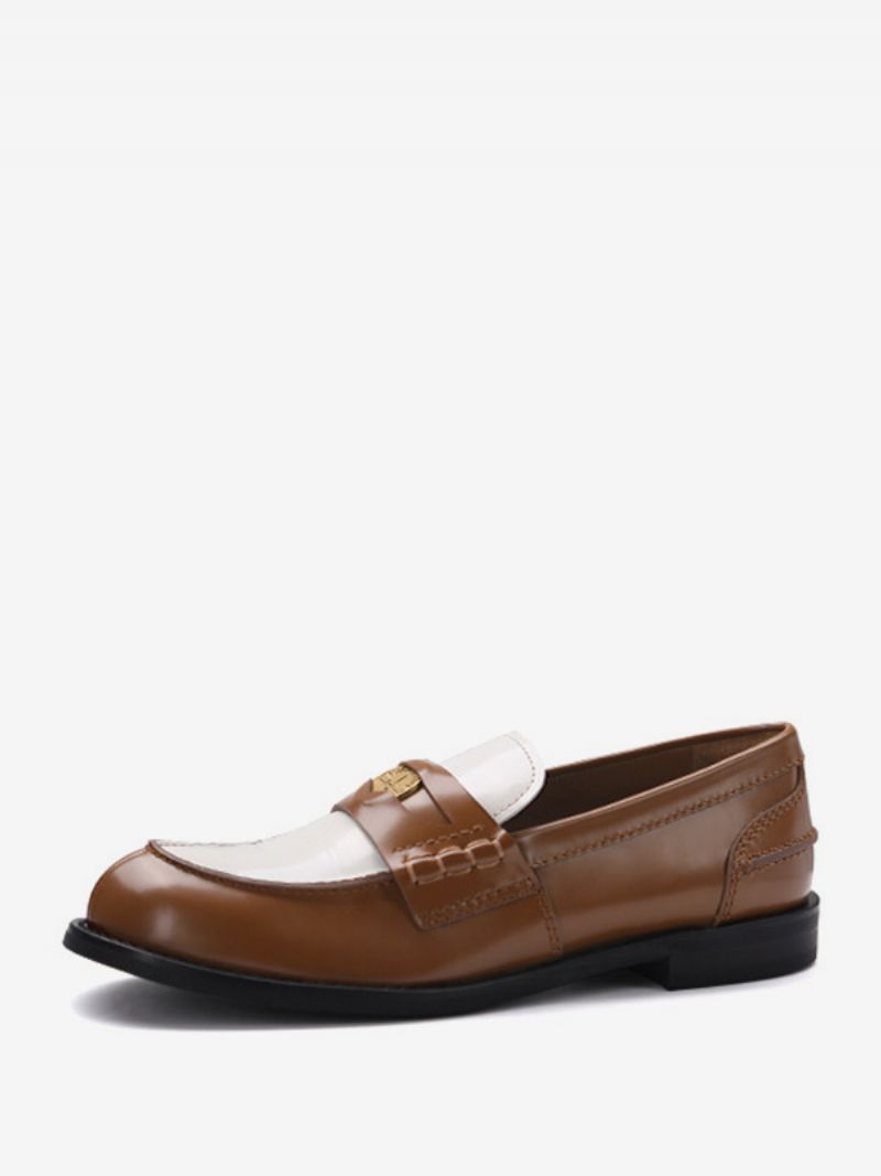 Kvinders Penny Loafers Rund Toe Slip On Flade Sko - Kaffe Brun