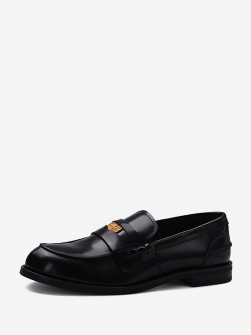 Kvinders Penny Loafers Rund Toe Slip On Flade Sko - Sort