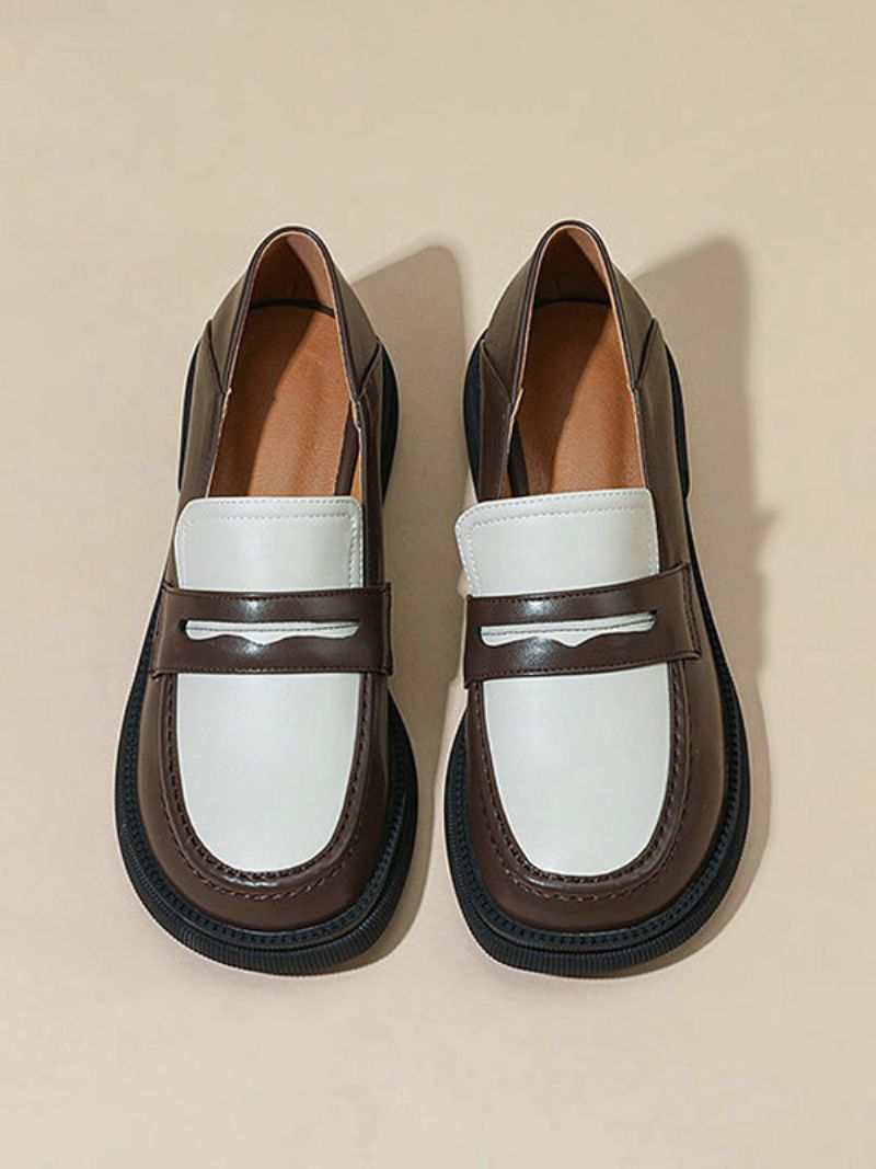 Kvinders Penny Loafers Runde Flade Sko - Dyb Brun