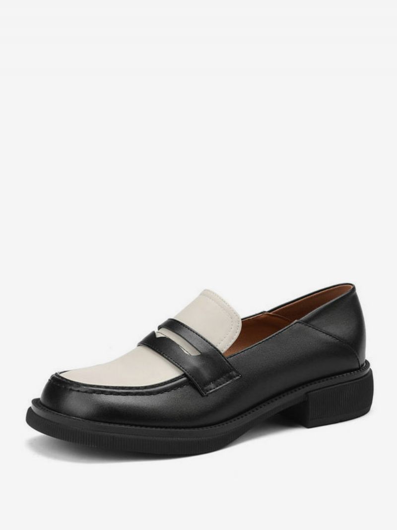 Kvinders Penny Loafers Runde Flade Sko - Sort