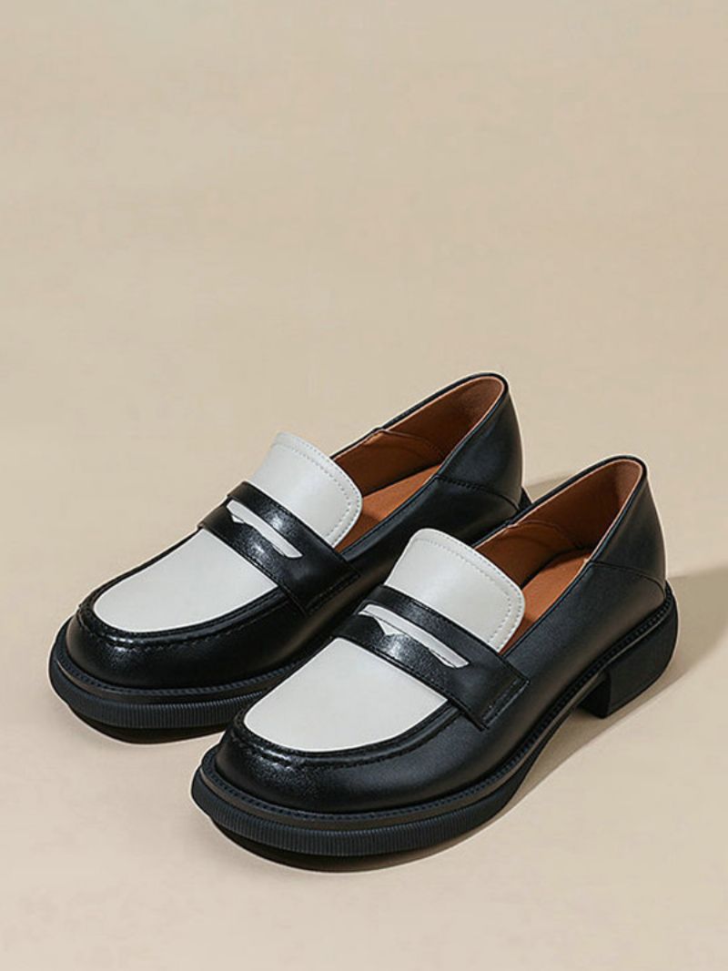 Kvinders Penny Loafers Runde Flade Sko - Sort