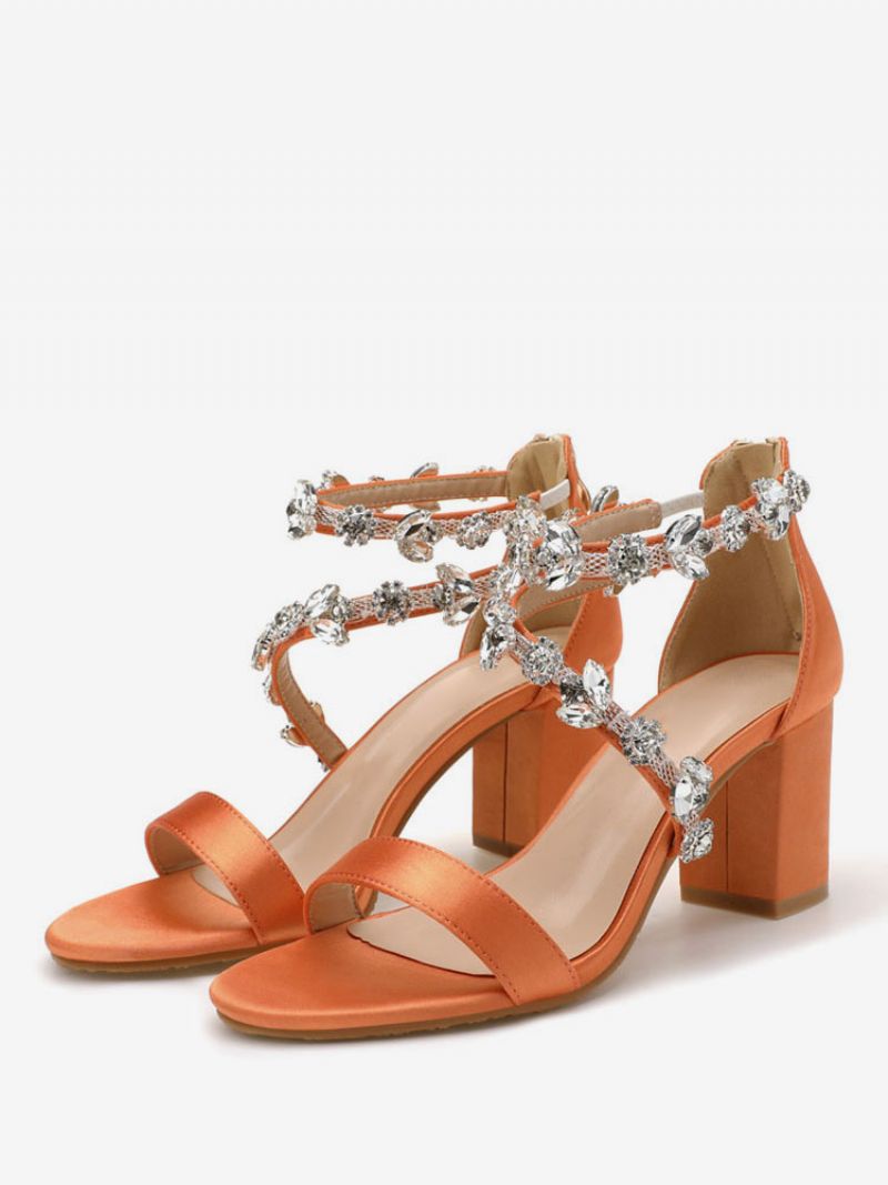 Kvinders Phinestones Cross Over Brudesandaler Chunky Heel - Orange