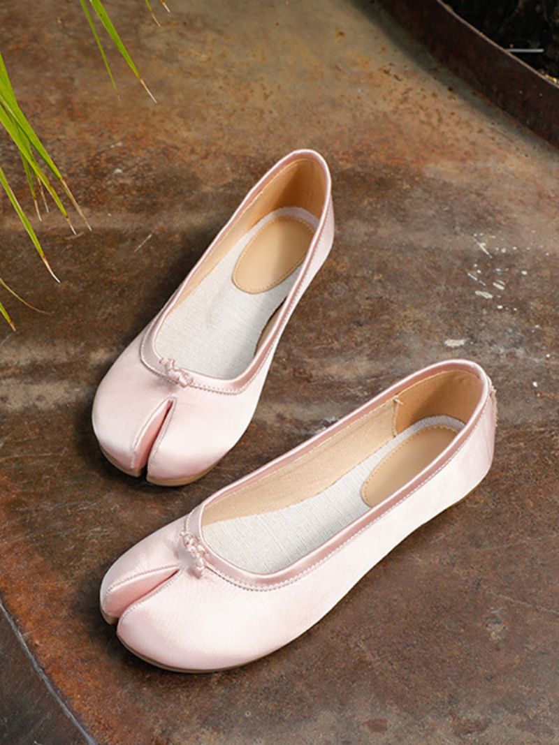 Kvinders Pink Ballerina Flats Split Front Rund Toe Satin Ballet