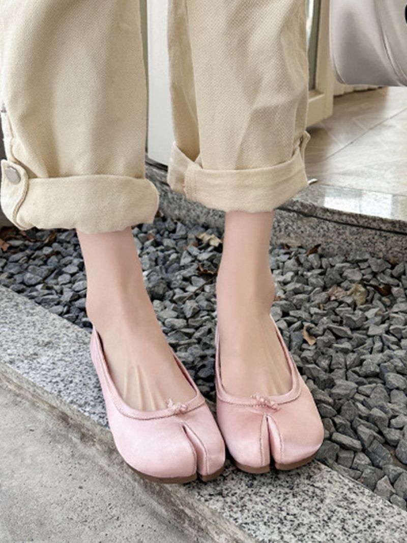 Kvinders Pink Ballerina Flats Split Front Rund Toe Satin Ballet - Pink