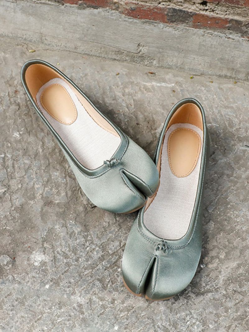 Kvinders Pink Ballerina Flats Split Front Rund Toe Satin Ballet - Sage