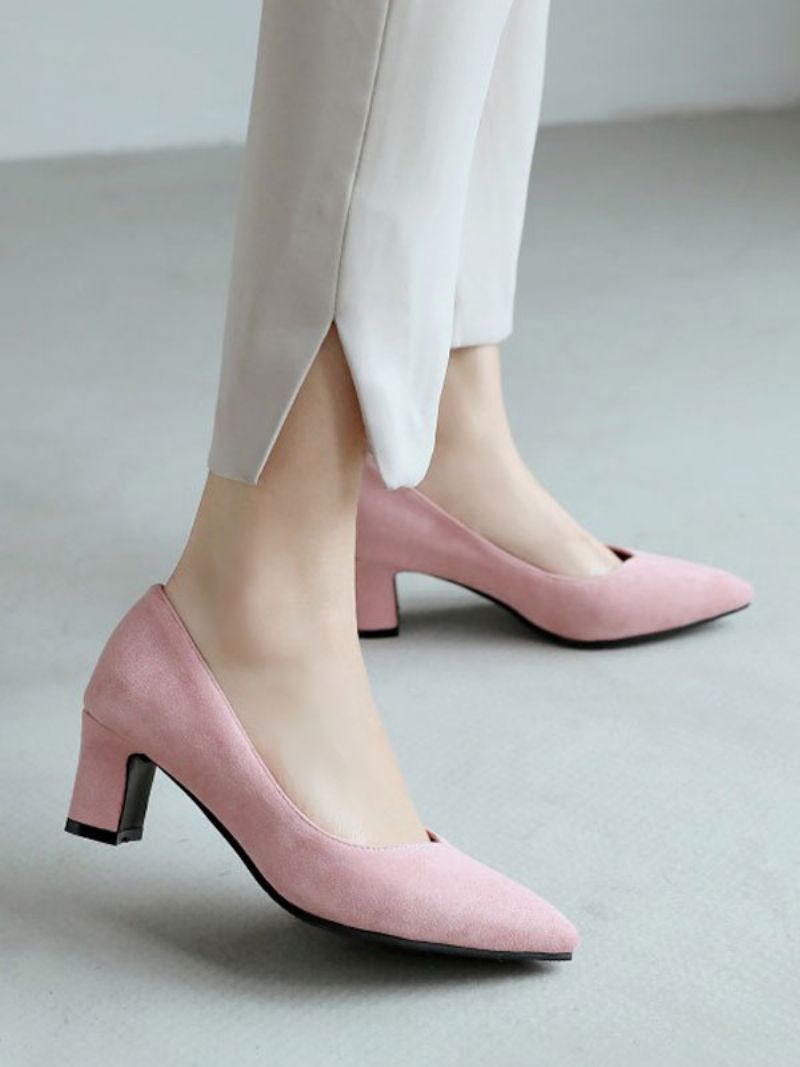 Kvinders Pink Komfortable Chunky Heels Spidstå Pumps Med Lav Hæl