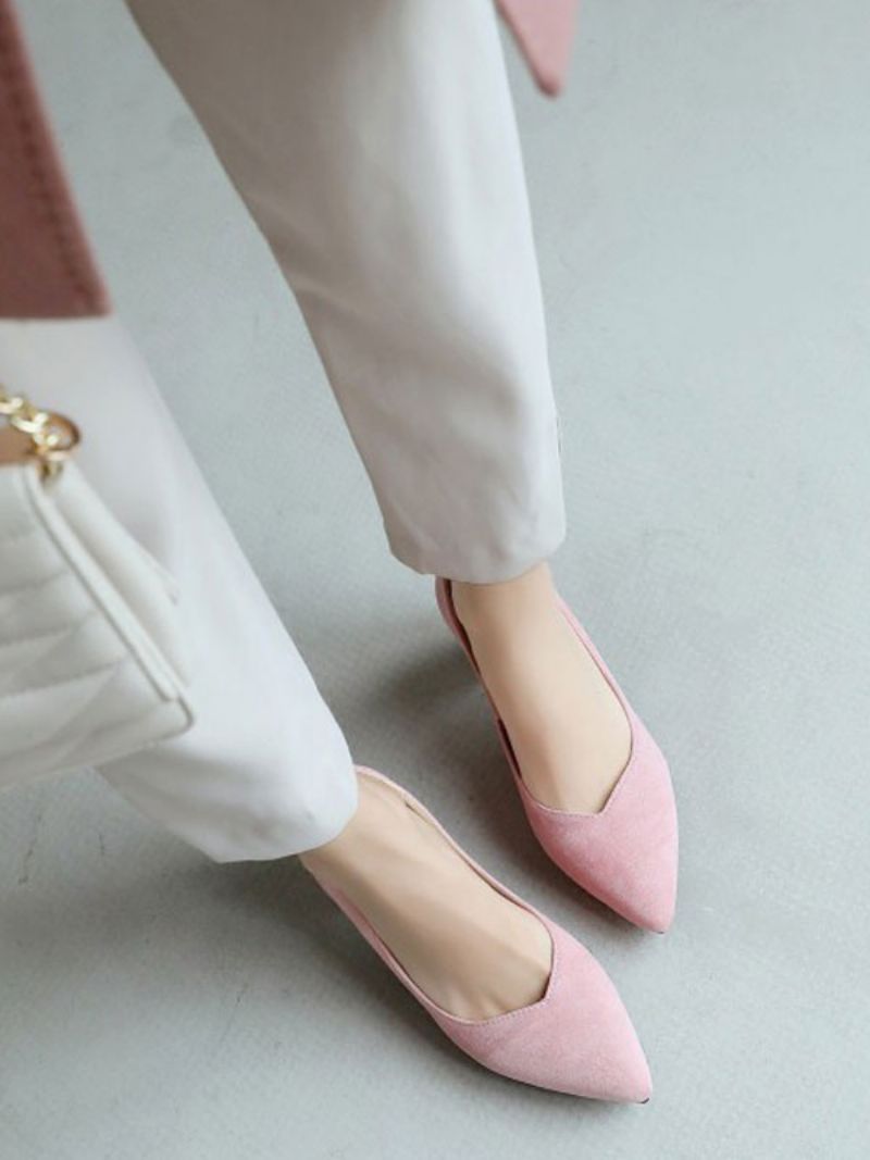 Kvinders Pink Komfortable Chunky Heels Spidstå Pumps Med Lav Hæl - Pink