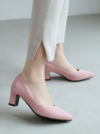 Kvinders Pink Komfortable Chunky Heels Spidstå Pumps Med Lav Hæl