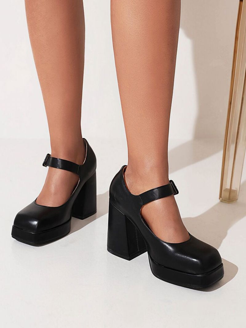 Kvinders Platform Chunky Hæl Mary Jane Pumps - Sort