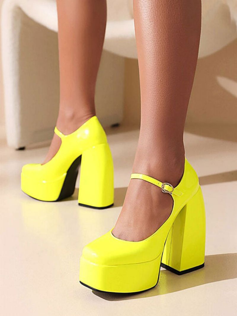 Kvinders Platform Mary Jane Pumps Chunky Heel - Gul