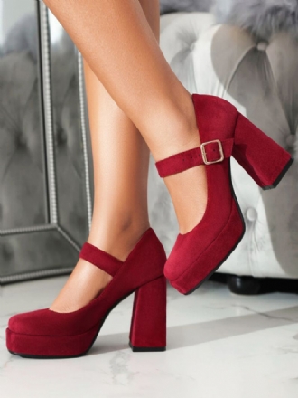 Kvinders Platform Pumps Square Toe Chunky Heel Spænde Strappy Mary Jane