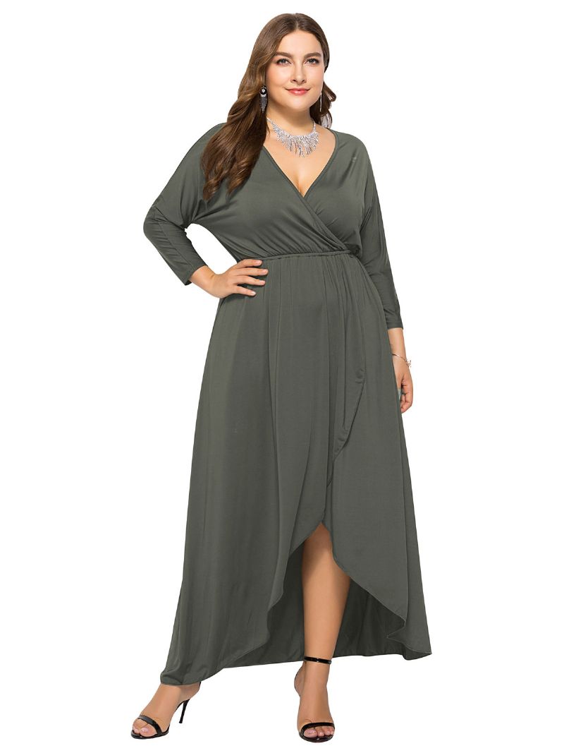 Kvinders Plus Size Maxikjole Beep Blue Langærmede V-hals Oversized Lang Kjole - Grå