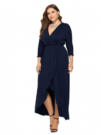 Kvinders Plus Size Maxikjole Beep Blue Langærmede V-hals Oversized Lang Kjole