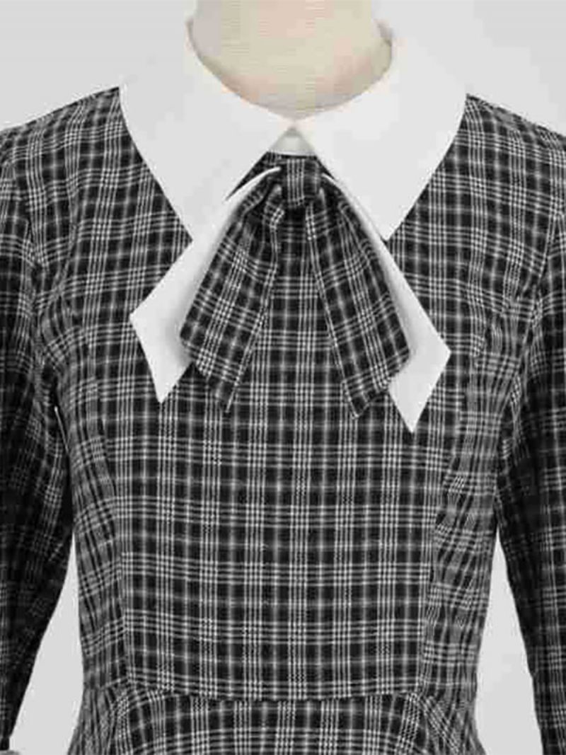 Kvinders Retro Kjole Sløjfer Skotsk Plaid Audrey Hepburn Stil Elegante Kjoler - Sort