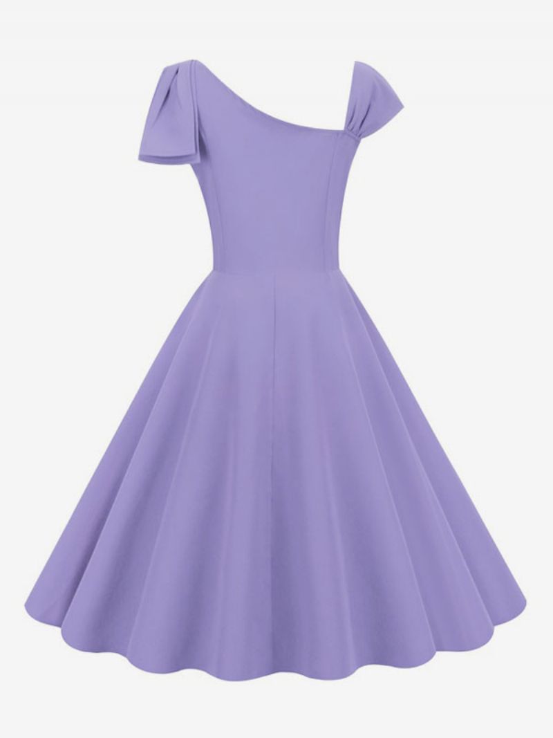 Kvinders Retrokjole 1950'erne Audrey Hepburn-stil Ærmeløs Mellemlang Rockabilly-kjole - Violet