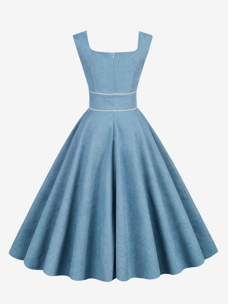 Kvinders Retrokjole 1950'erne Audrey Hepburn Style Baby Blue Piping Ærmeløs Firkantet Hals Medium Rockabilly-kjole - Babyblå