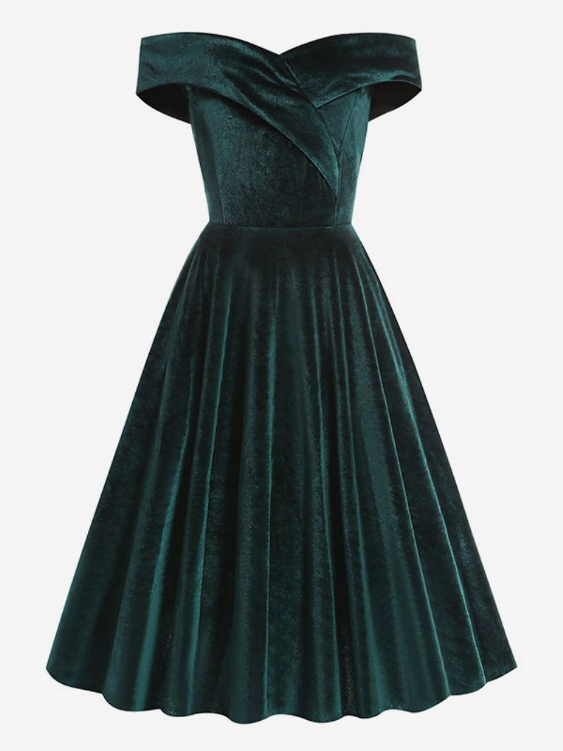 Kvinders Retrokjole 1950'erne Audrey Hepburn Style Bateau Neck Ærmeløs Medium Swing Kjole - Cyan