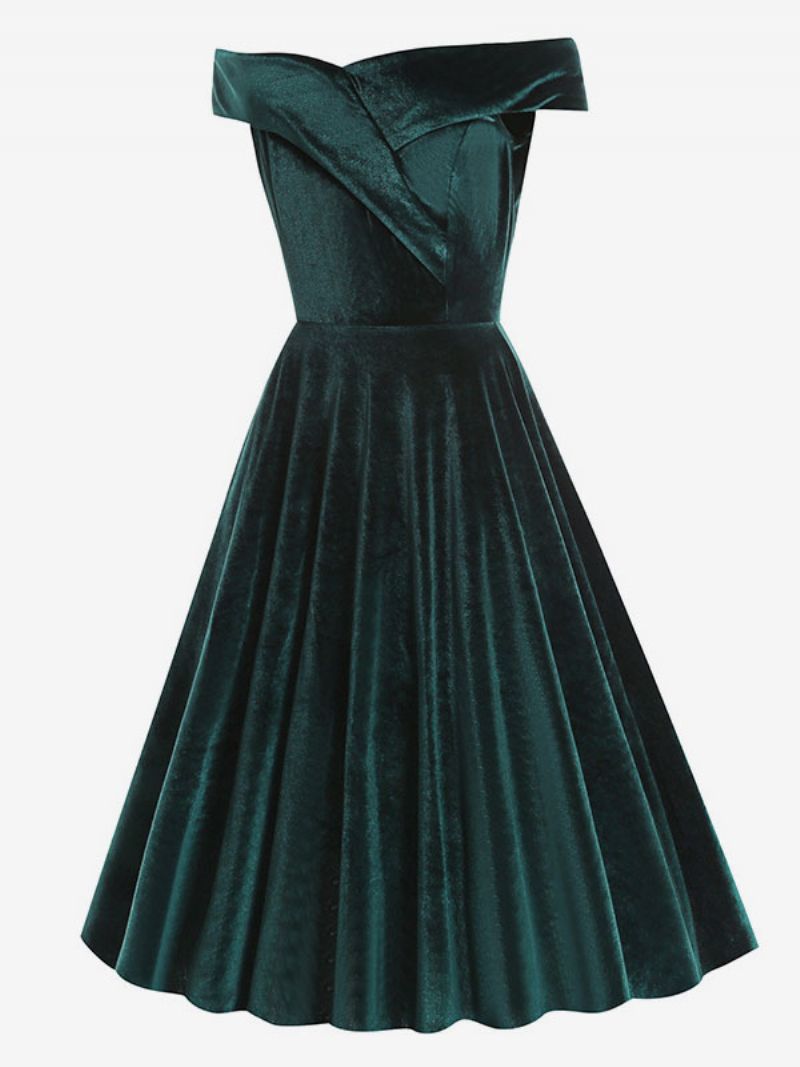 Kvinders Retrokjole 1950'erne Audrey Hepburn Style Bateau Neck Ærmeløs Medium Swing Kjole - Cyan